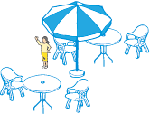 イラスト:人とパラソルと椅子
